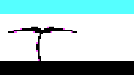 Pixel-art palm tree silhouette at sunset in the CGA palette