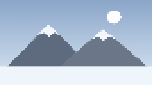 Pixel-art snowy mountain peaks keeping their original colours