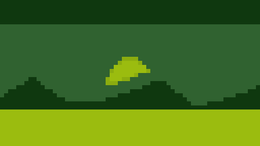 A painted sunset over mountains converted to the Game Boy palette